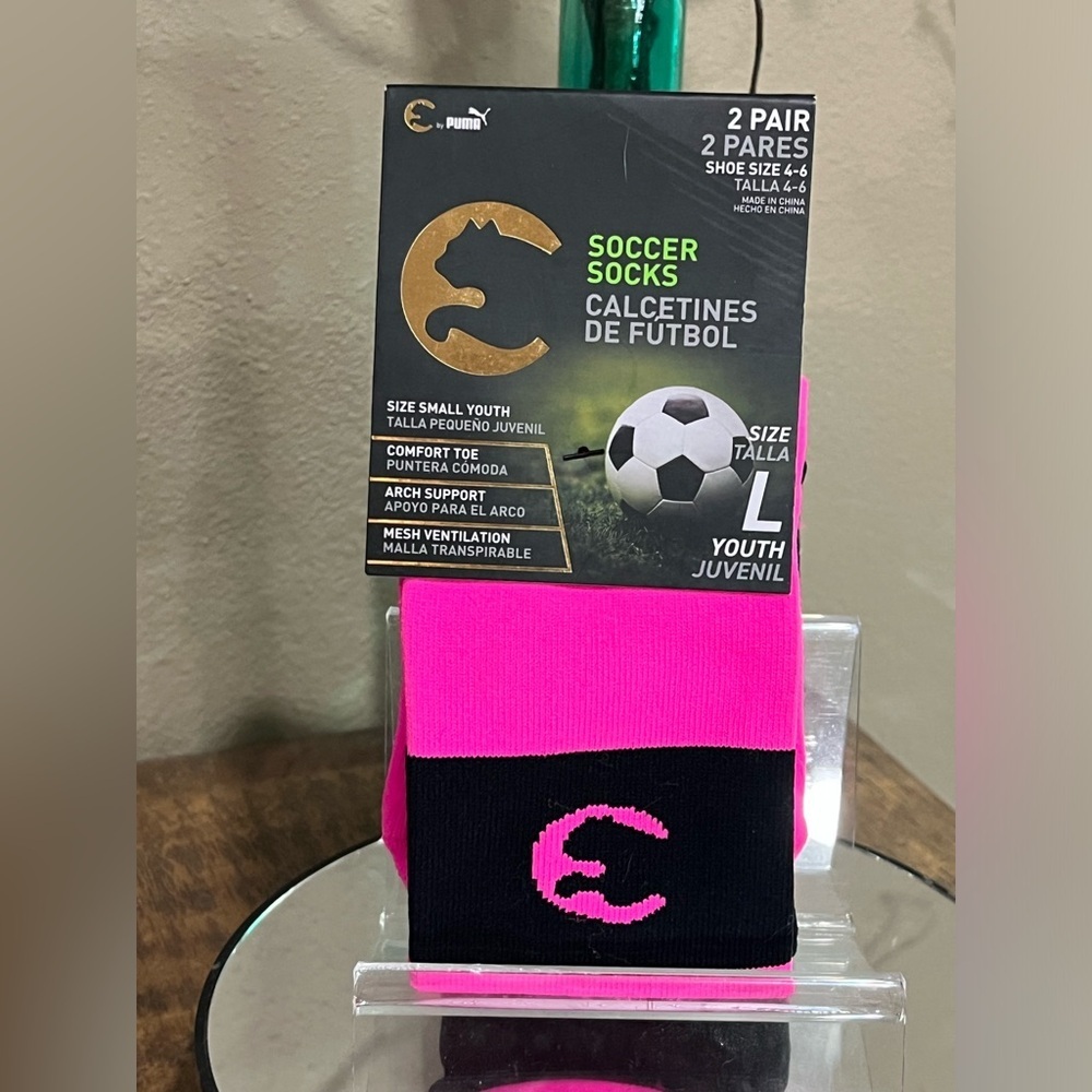 Puma Youth Soccer Socks, Hot Pink & Black, 2 pair, new!